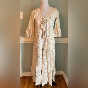 Boho Tassel Tie Maxi Duster in Cream and Blush